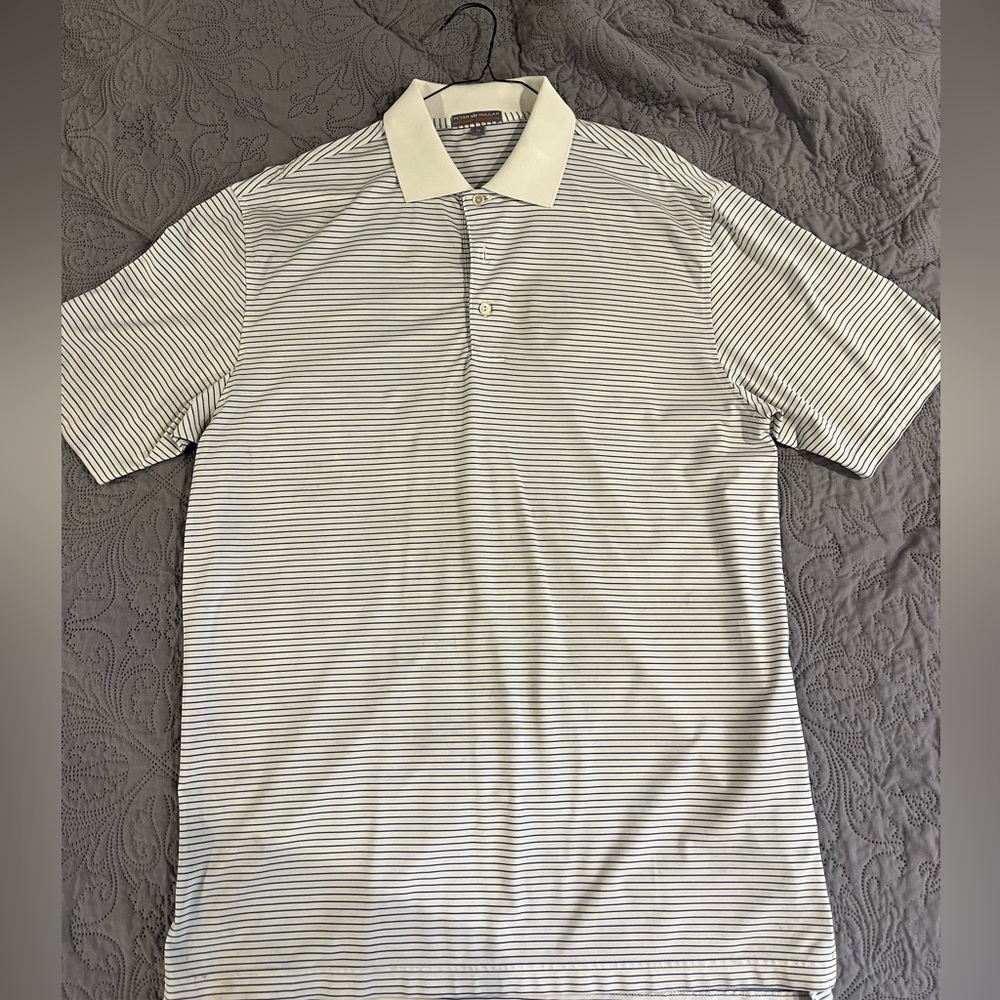 Peter Millar Gray and White Striped Polo Shirt